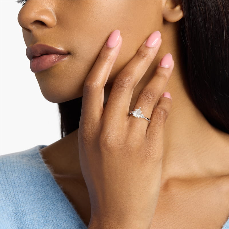 Pear Sidestone Lab-Grown Diamond Engagement Ring in 14k Rose Gold (1/4 ct. tw.)
