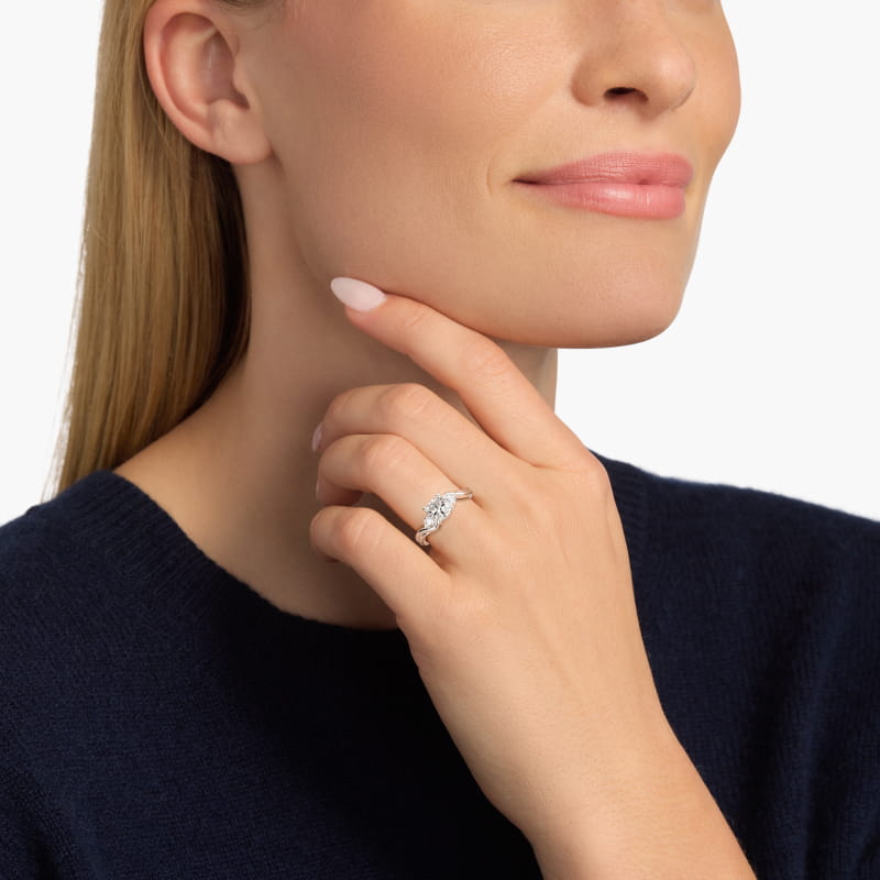 Wrapped Shank Three Stone Lab-Grown Diamond Engagement Ring in Platinum