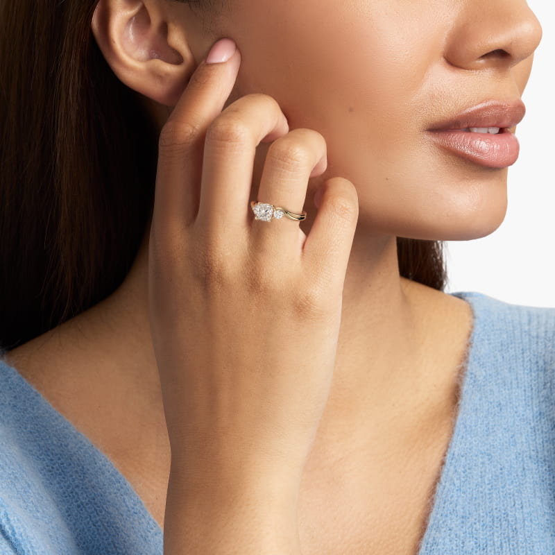 Wrapped Shank Three Stone Lab-Grown Diamond Engagement Ring in 14k Yellow Gold