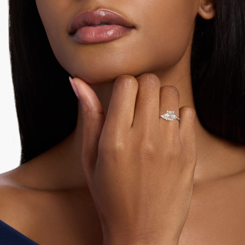 Wrapped Shank Three Stone Lab-Grown Diamond Engagement Ring in 14k White Gold