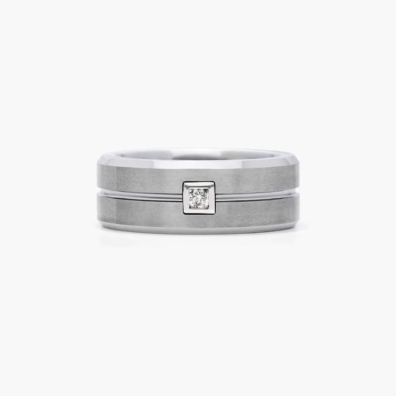 Round Cut Men's Diamond Wedding Band In White Tungsten Carbide by TRITON (9.00mm)