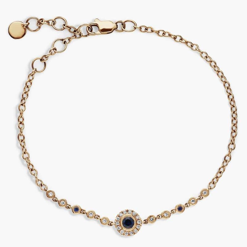 Sapphire and Diamond Vintage Inspired Bracelet in 14k Yellow Gold (3.5mm)