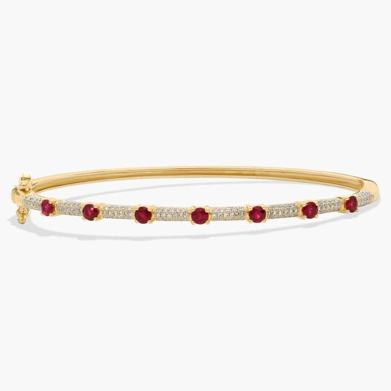 Pavé Diamond and Ruby Bangle in 14K Yellow Gold