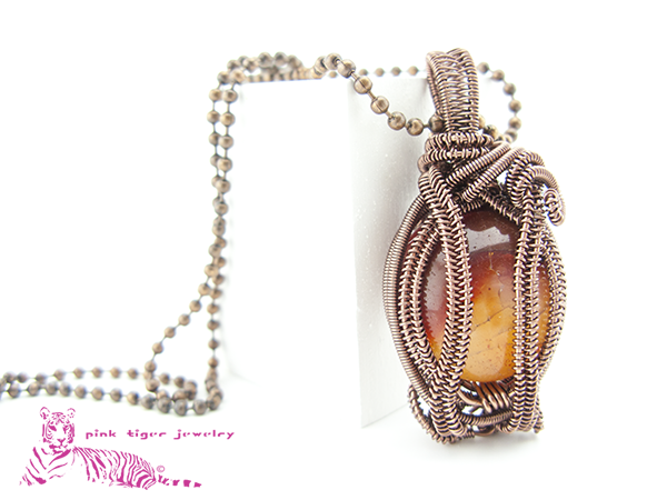 Caged Carnelian Gemstone Pendant in Antique Copper