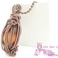 Caged Carnelian Gemstone Pendant in Antique Copper