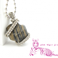 UniSex Brown Striped Silver Tone Wire Weave Pendant