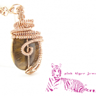 Natural Copper Tigers Eye Gemstone Wire Weave Pendant with Infinity Chain