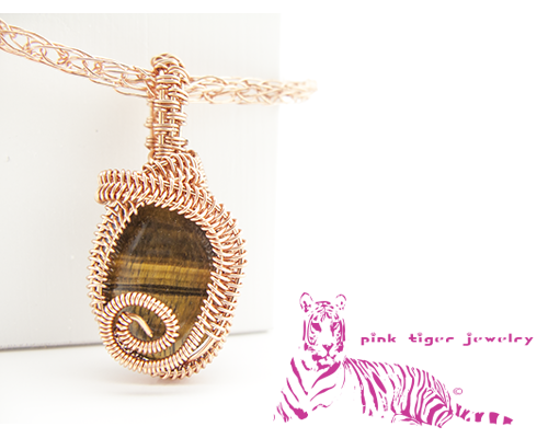 Tigers Eye Copper Pendant with Viking Knit Chain