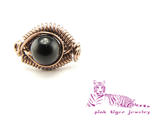 Antique Copper Black Agate Dragons Eye Ring