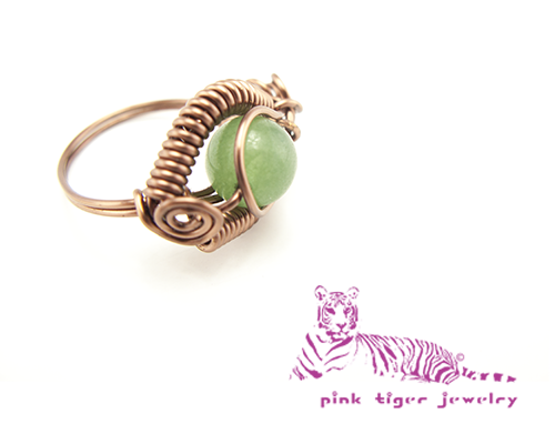 Green Aventurine and Antique Copper Dragon's Eye Ring