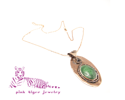 Watermelon Tourmaline and Malachite Gemstone Pendant