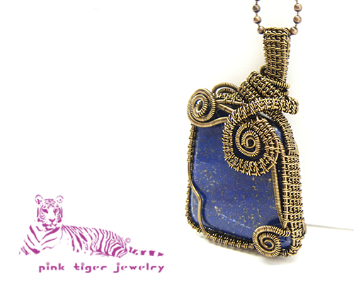 Lapis Lazuli Gemstone Pendant with Vintage Copper